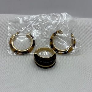Elegant Gold and Brown Hoop Earrings Set
